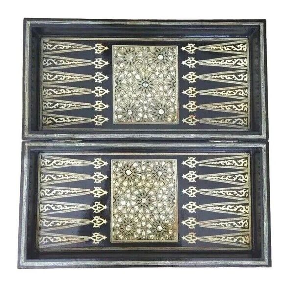 Vintage Judaica Persian Abalone Mother Of Pearl Inlayed Backgammon Chessboard - Picture 3 of 6